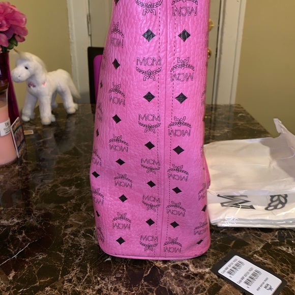 MCM ANYA LARGE TOP ZIP SHOPPER PINK MONOGRAM TOTE - Picture 7 of 8